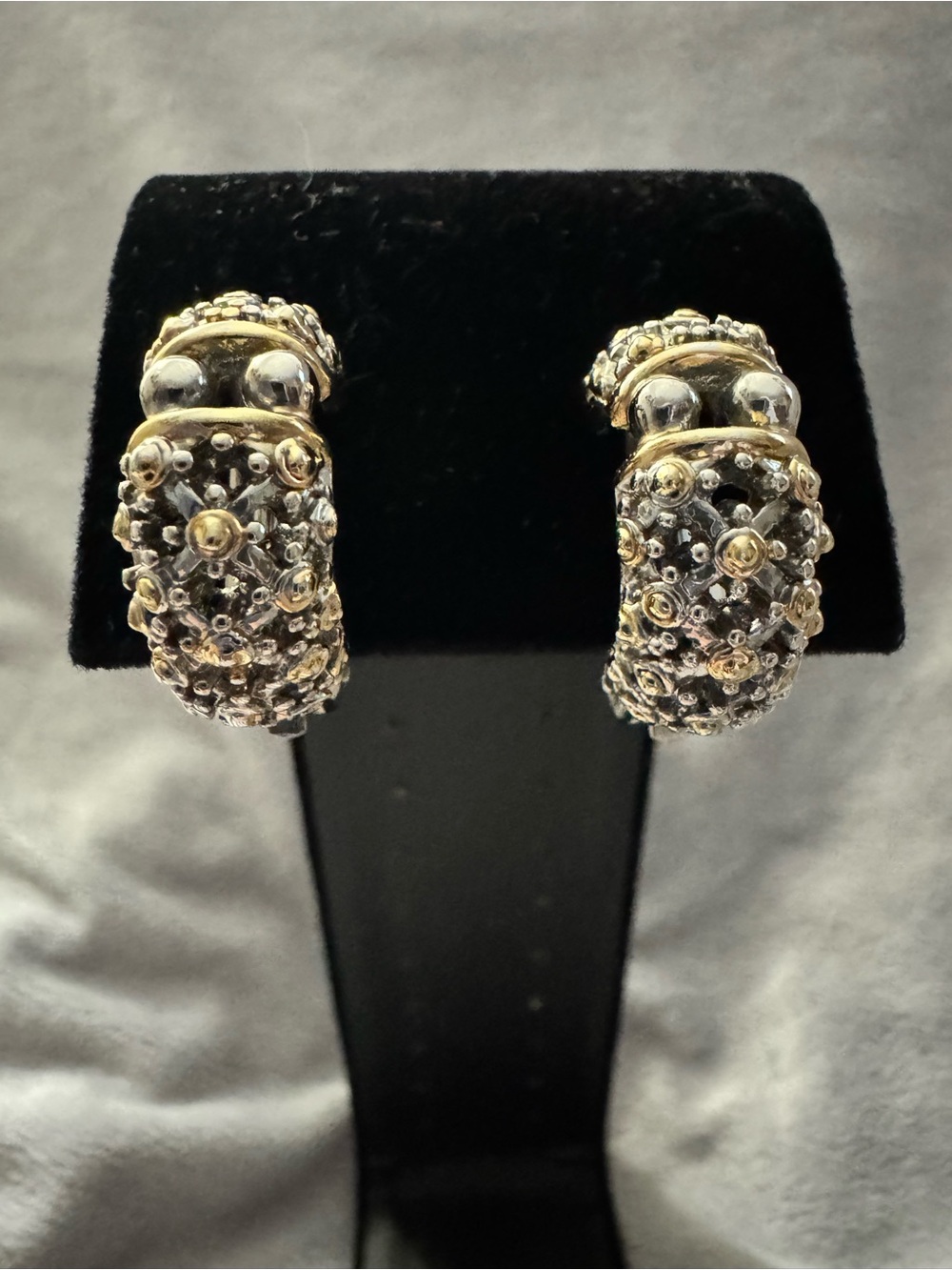 Gold & Silver Textured Hoop Clip Earrings Vintage-Two-Tone Women’s Jewelry